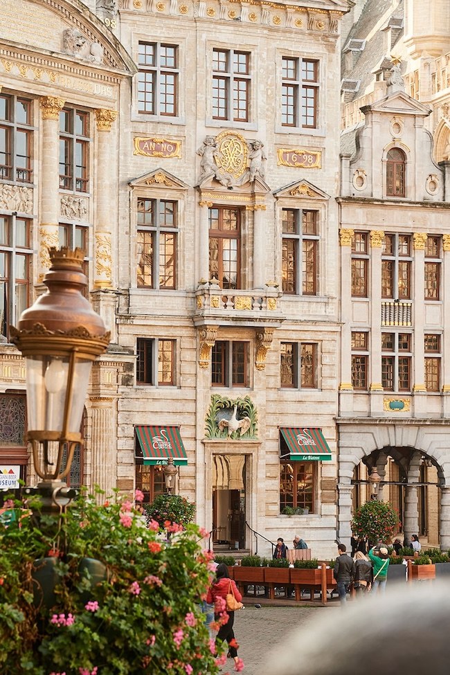 The Baroque facade of La Maison du Cygne on the Grand-Place in Brussels